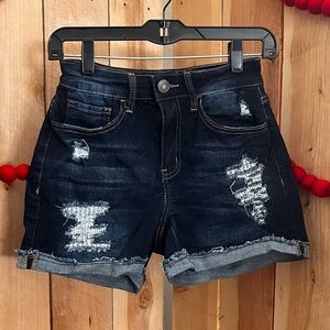 SO High Rise Dark Blue Denim Jean Shorts